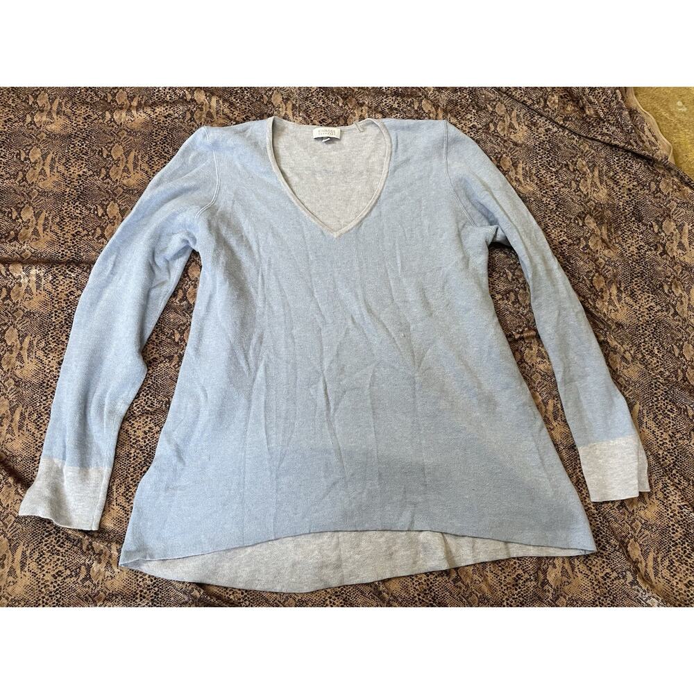 Kinross Cashmere Light Blue V Neck Long Sleeve Sweater Size Medium Cotton Blend
